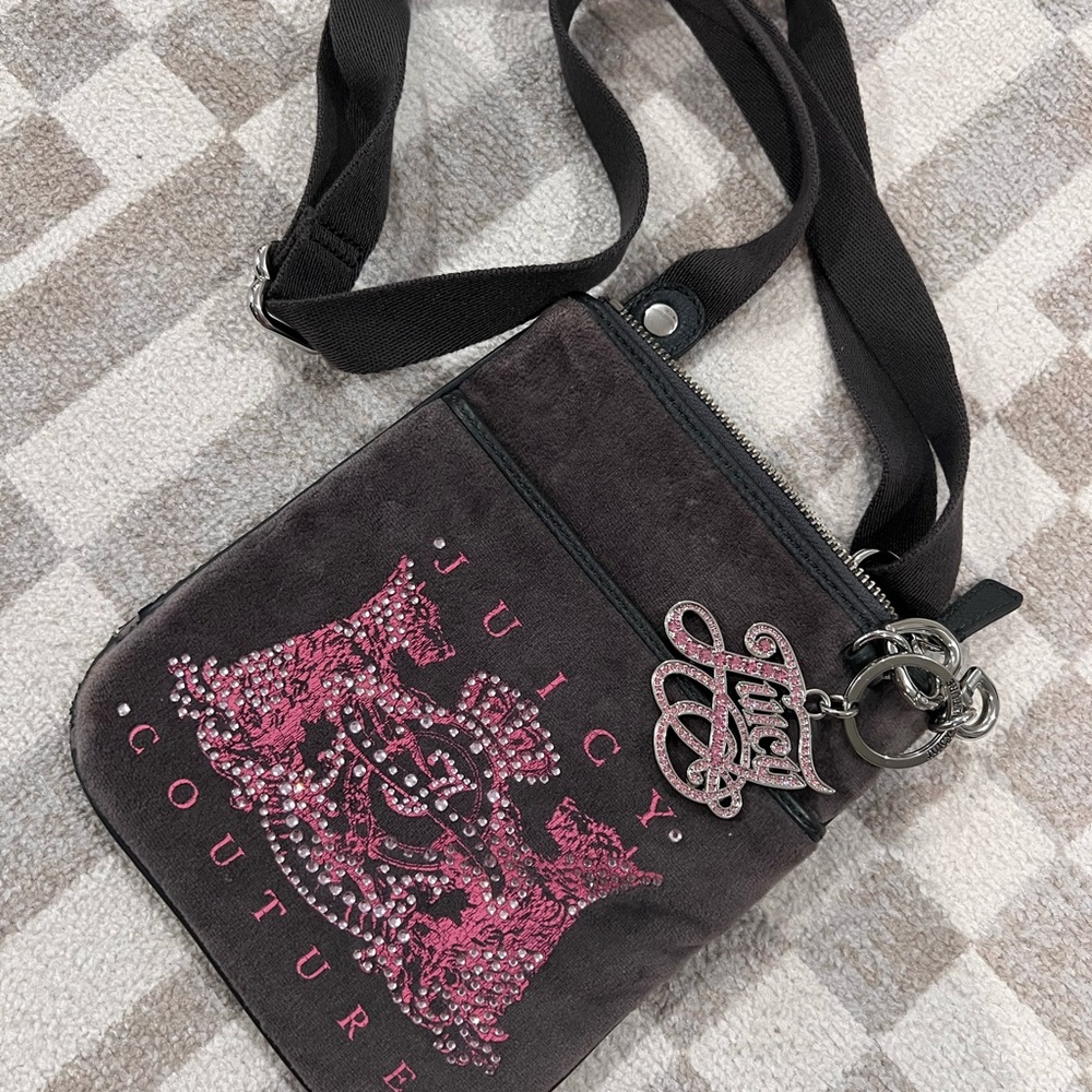 Vintage Juicy Couture Charcoal and Pink Crossbody Bag